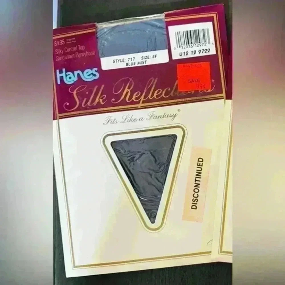 VTG 80's Hanes Silk Reflections‎ Pantyhose 717 Size EF Control Top Blue Mist